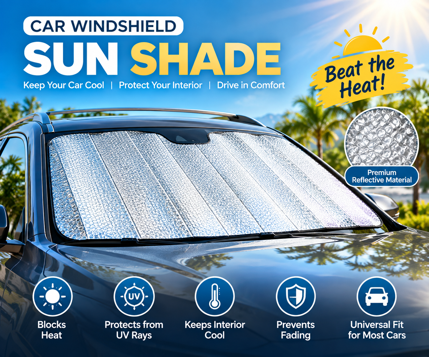 Premium Car Windshield Sun Shade – Foldable & Portable