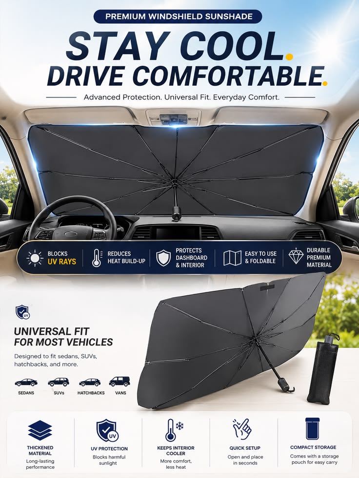 Premium Car Windshield Sun Shade – Foldable & Portable